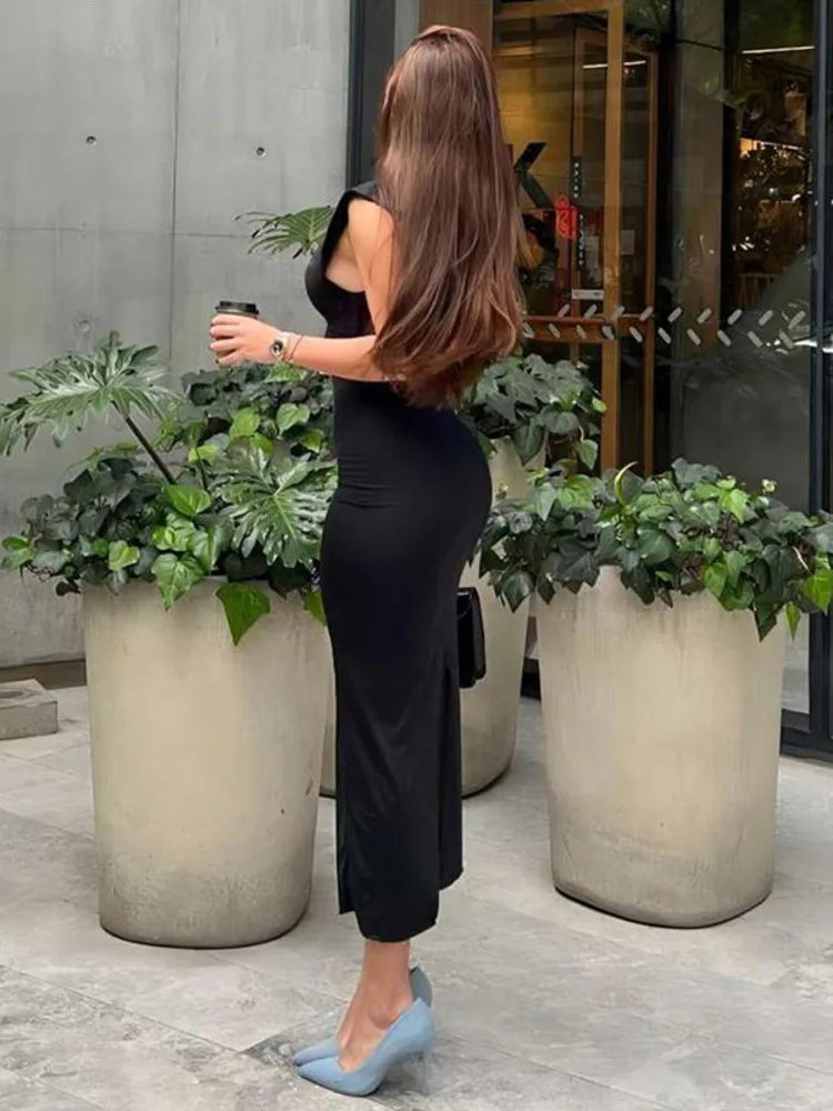 Elegant Sleeveless Irregular Tie Dress for Women, High End, Slim, Lace Up, Single Sleeve, Split, Summer, New, 2024