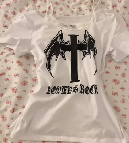 Harajuku T Shirts Women's Clothing Short Sleeve Fake Two Tees 2024 Ropa Mujer Fashion Punk Tshirts Y2k Tops Casual White Tshirt