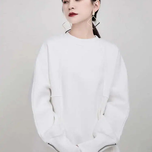Load image into Gallery viewer, Loose Fit White Cuff Zipper Sweatshirt New Round Neck Long Sleeve Women Big Size Fashion Spring Autumn 2025 1DD5133
