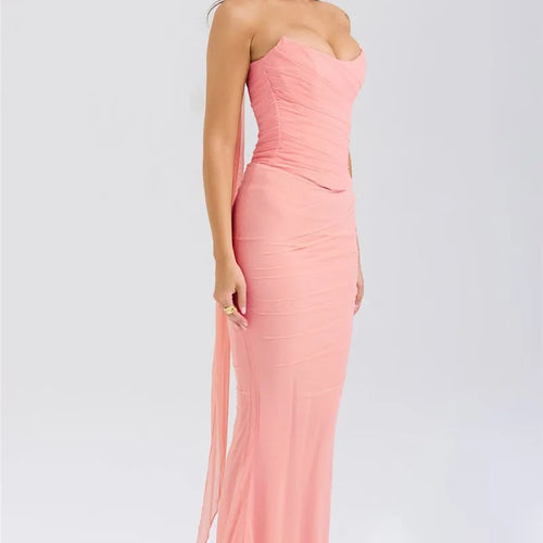 Load image into Gallery viewer, Sexy Two Piece Sets Women Neckerchief Strapless Crop Tops And Maxi Skirt Sets Sexy Club Party Skirt Two Piece Sets
