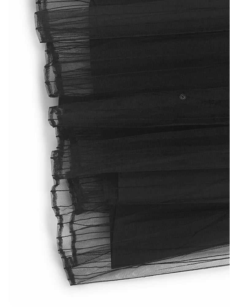 Women Black Mesh Perspective Midi Elegant Shirt Dress New Lapel Short Sleeve Fashion Tide Spring Summer 2025 1DJ0866