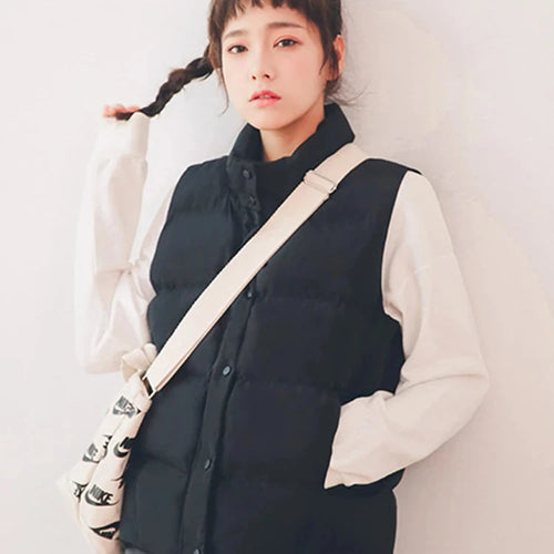 Load image into Gallery viewer, Women&#39;s Winter Jackets Single Breasted Sleeveless Vest Warm Waistcoat Stand Collar Korean Casual Fashion Lady Black Coat
