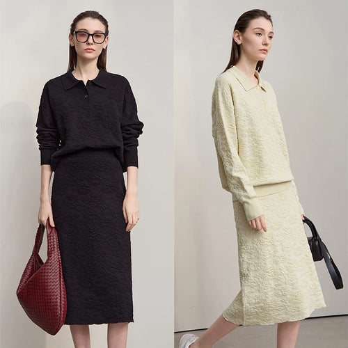 Load image into Gallery viewer, Women's Sweater 2025 Autumn New Knitted Long Sleeves Women's Clothing Sweater Midi Skirt Solid Color Elegant Dress 12543068
