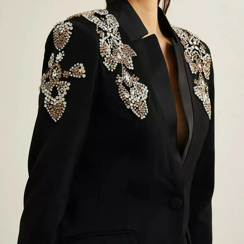 Load image into Gallery viewer, Solid Slimming Spliced Hot Fix Temperament Blazers for Women V Neck Long Sleeves Patchwork Button Blazer Female New
