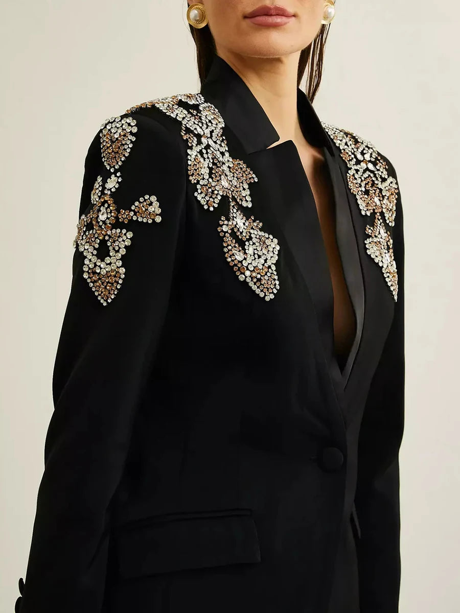 Solid Slimming Spliced Hot Fix Temperament Blazers for Women V Neck Long Sleeves Patchwork Button Blazer Female New