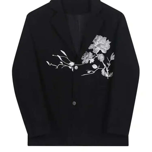 Load image into Gallery viewer, Women Black Embroidery Flower Big Size Blazer New Lapel Long Sleeve Loose Fit Jacket Fashion Spring Autumn 2025 1DF3628
