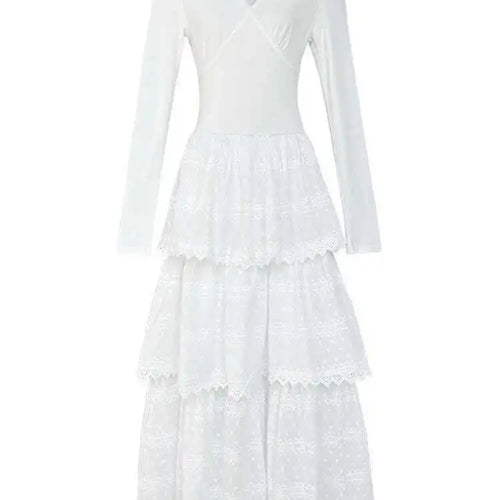 Load image into Gallery viewer, Women White Brief Slim Elegant Layers Long Cake Dress New V-Neck Long Sleeve Fashion Tide Spring Autumn 2025 1DH9982
