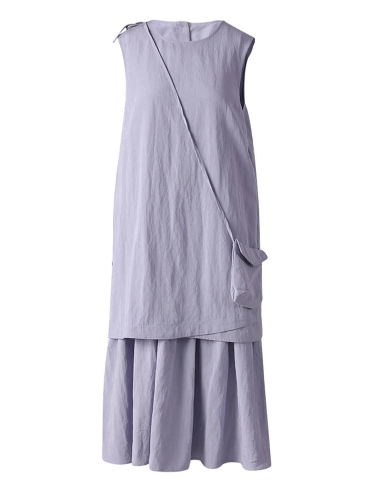 Women Light Purple Irregular Spliced Big Size Vest Dress New Round Neck Sleeveless Fashion Tide Spring Summer 2025 CPG3083