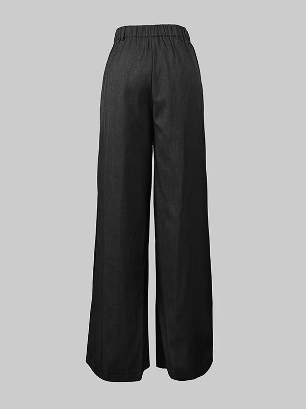 Trendy Women's Suit Pants Autumn Spring Loose Wide Leg Asymmetric Solid Color Split-Joint High Waisted Formal Trousers