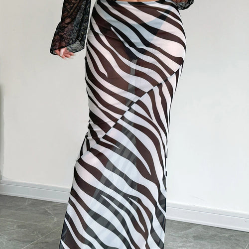 Load image into Gallery viewer, Mesh Print High Waist Sexy See Through Slim Maxi Skirt Summer Women Fashion Outfits Streetwear Festival Y2K Clothes
