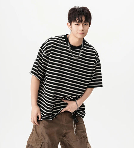 Men's T-shirts New Summer Fashion Striped Design Round Neck Short Sleeve Trendy Clothing Male Causal Pullover Tees 9W1666