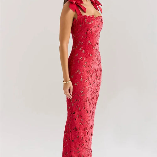 Load image into Gallery viewer, Bows Lace Sexy Maxi Dress For Women Fashion Sleeveless Backless Bodycon New Year's Birthday Club Party Long Dress
