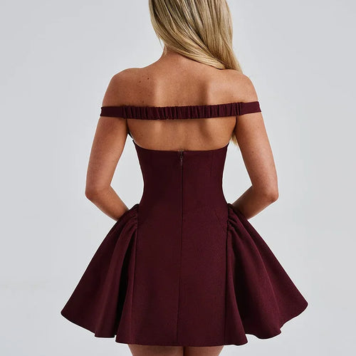 Load image into Gallery viewer, Off-shoulder Backless Sexy Mini Dress For Women Wine Red Sleeveless Strapless High Waist A-line Club Party Sexy Dress
