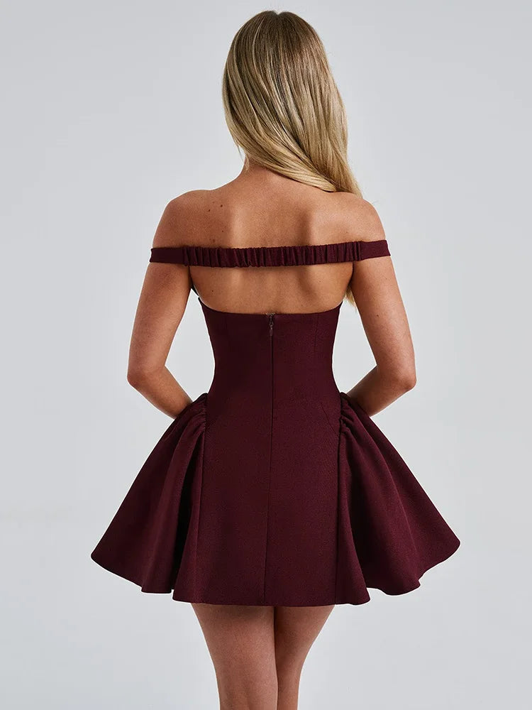 Off-shoulder Backless Sexy Mini Dress For Women Wine Red Sleeveless Strapless High Waist A-line Club Party Sexy Dress