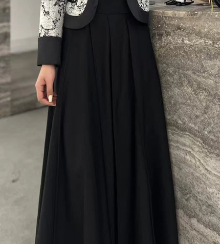 Hit Color Elegant Two Piece Set For Women O Neck Long Sleeve Coat High Waist Temperament Skirt Sets Female Fashion