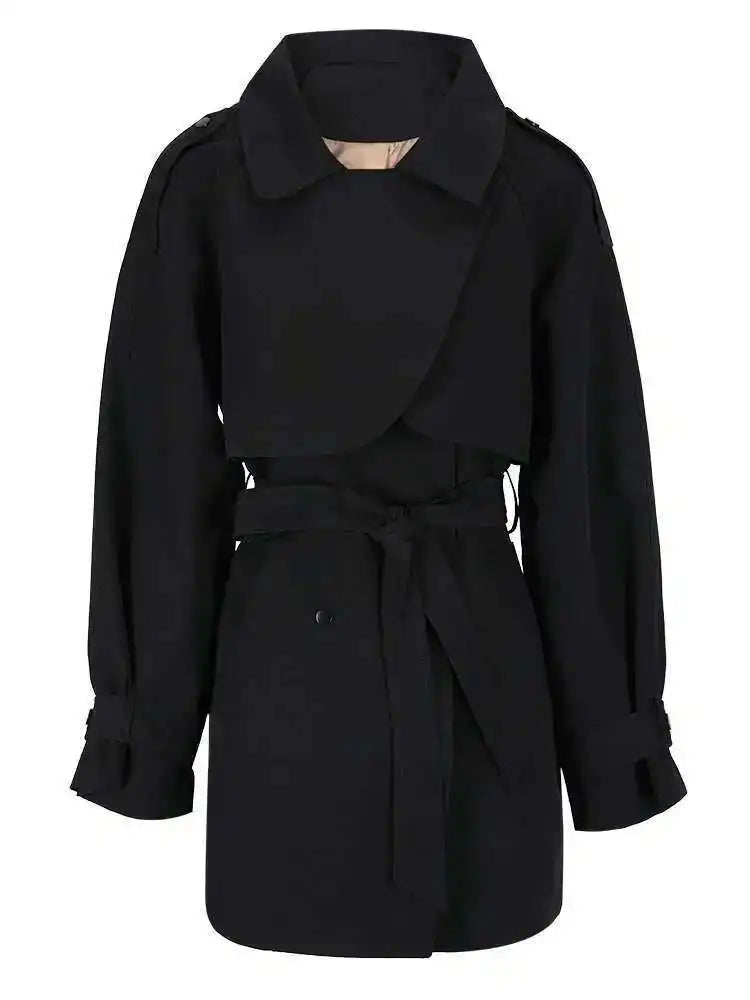 Women Gray Belted Big Size Trench New Lapel Long Sleeve Loose Fit Windbreaker Fashion Tide Spring Autumn 2025 CPG0586