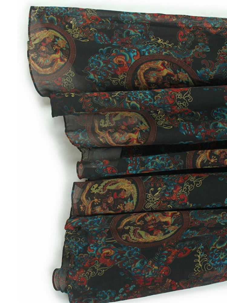 Women Black Pattern Printed Big Size Midi Dress New Round Neck Short Sleeve Fashion Tide Spring Summer 2025 1DJ0298