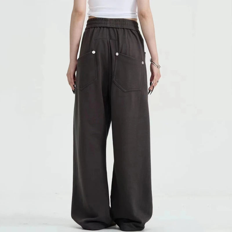 Men's Sweatpants Casual Elastic Waist Pants American Street Style Straight Leg Trendy  Loose Solid Color Menwear 9W1739