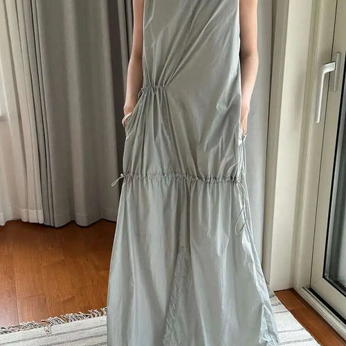 Load image into Gallery viewer, Women White Gray Big Size Long Elegant Thin Dress New Square Collar Sleeveless Fashion Tide Spring Summer 2025 1DH6054
