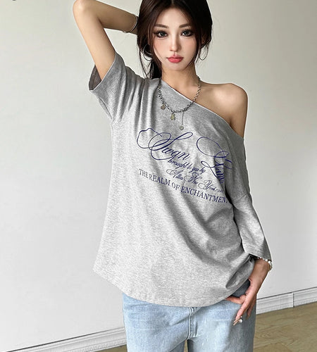 Casual Relax Woman T-shirt Letter 2024 Women Hot New Versatile Street Atmosphere Style Fashionable Chick Summertime Tops