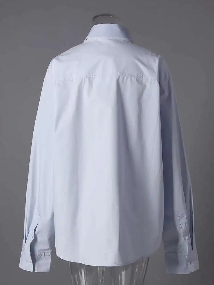 Women Blue Bandage Big Size Elegant Blouse New Stand Collar Long Sleeve Shirt Fashion Tide Spring Autumn 2025 CPG2855