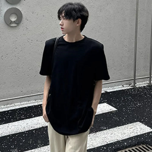 Load image into Gallery viewer, Round Collar Male T-shirt Casual Solid Color Shoulder Design Men Short Sleeve Tops Simple Men&#39;s Clothing Spring 9C4752
