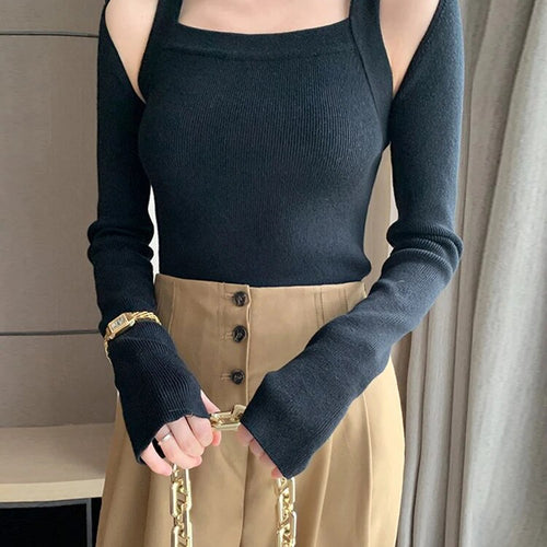 Load image into Gallery viewer, Pullover Sweaters For Women Square Collar Long Sleeve Hollow Out Slim Minimalist Sweater Female Fashion Clothes
