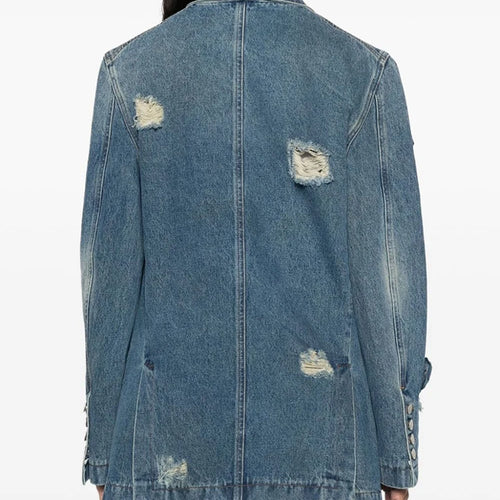 Load image into Gallery viewer, Solid Patchwork Appliques Casual Denim Coat For Women Notched Collar Long Sleeve Spliced Button Minimalist Jacket Female
