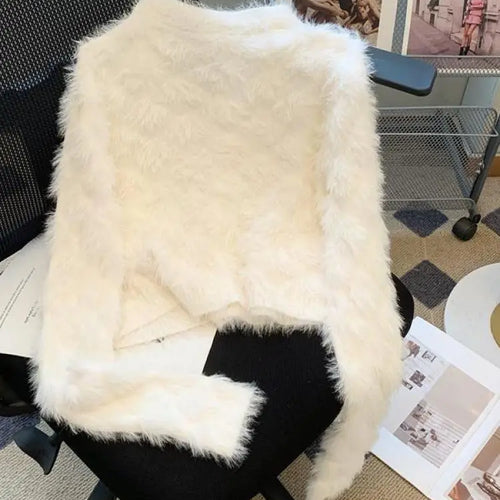 Load image into Gallery viewer, Autumn Winter French White Diamond Elegant Knitted Cardigan Tops Women's Pink V Neck Single Breasted Long Sleeve Mohair Sweater
