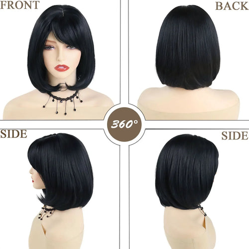 Load image into Gallery viewer, Synthetic Black Bob Wig with Bangs Short Haircuts for Women Natural Hairstyle Replacement Wigs Female Black Wigs Mother
