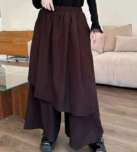 High Elastic Waist Black Irregular Spliced Long Wide Leg Pants New Trousers Women Fashion Tide Spring Autumn 2025 1DH8326