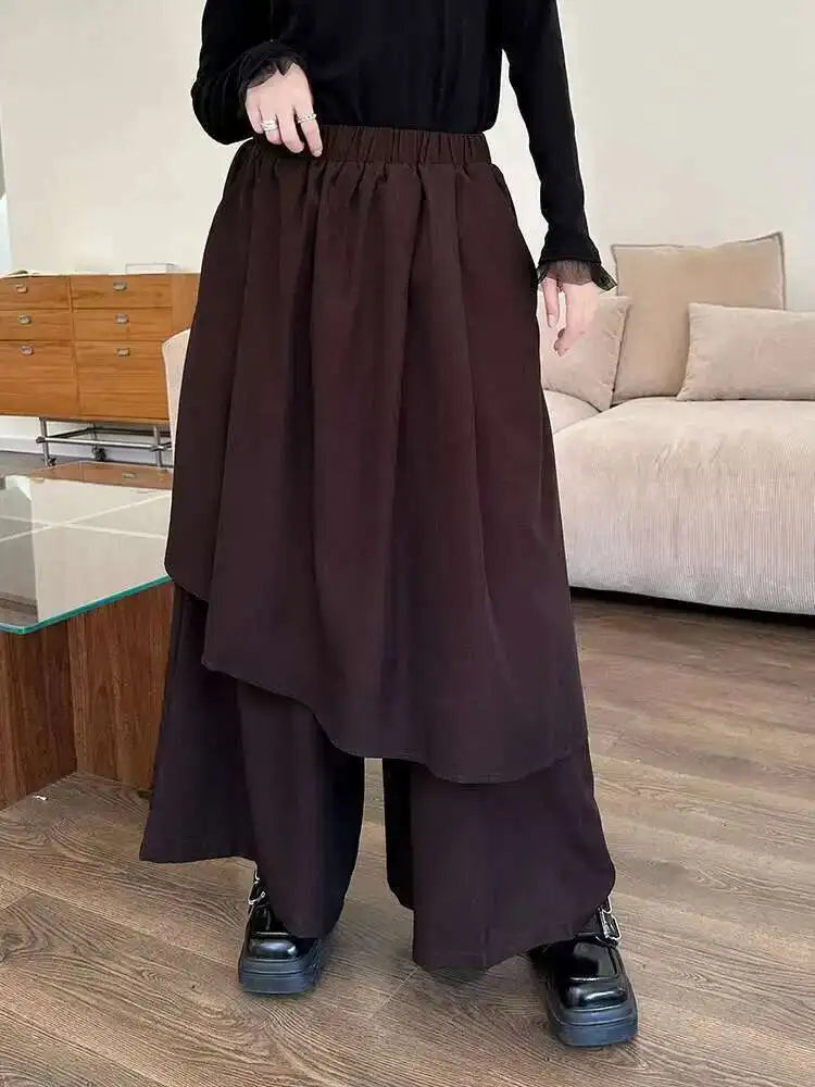 High Elastic Waist Black Irregular Spliced Long Wide Leg Pants New Trousers Women Fashion Tide Spring Autumn 2025 1DH8326