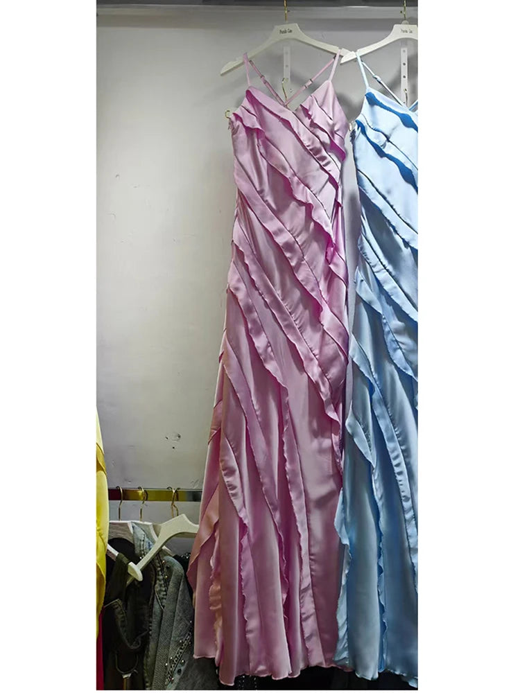 Solid Slimming Long Dresses For Women Square Neck Sleeveless High Waist Temperament Dress Female Fashion Style New