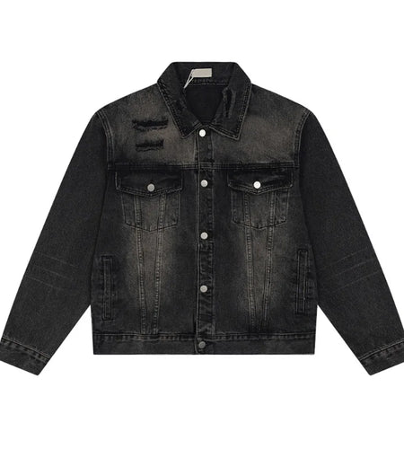 American Denim Jackets Holes Multi Pocket Lapel Solid Color Coats Button 2024 Single Breasted Tops Winter Loose Tide 9C8811