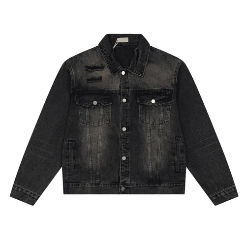 Load image into Gallery viewer, American Denim Jackets Holes Multi Pocket Lapel Solid Color Coats Button 2024 Single Breasted Tops Winter Loose Tide 9C8811
