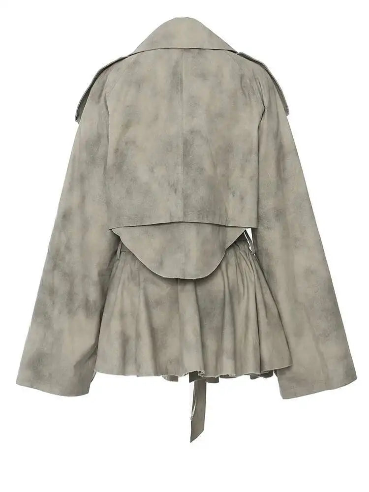 Printed Jacket Drawstring Half-body Skirt Two Pieces Suit New Lapel Long Sleeve Women Fashion Spring Autumn 2025 1DH7478