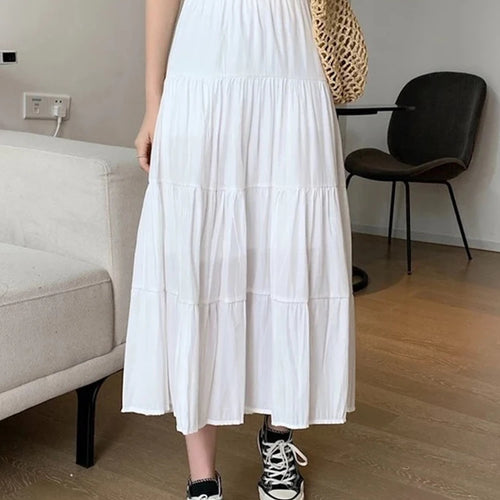 Load image into Gallery viewer, Spring Summer Women Chiffon Skirts Vintage High Waist Elastic Patchwork White Black Chic Long Cake A-line Skirt for Student
