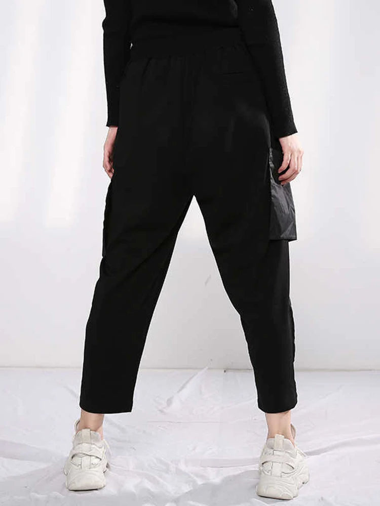 High Elastic Waist Pocket Leisure Long Black  Harem Trousers New Loose Fit Pants Women Fashion Spring Autumn 2025 1Y48701