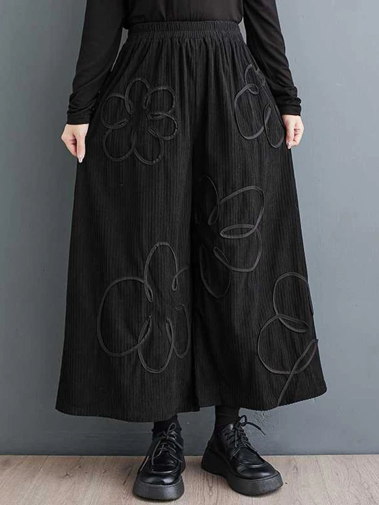 High Elastic Waist Black Printed Long Wide Leg Casual Pants New Trousers Women Fashion Tide Spring Autumn 2025 1LD1510