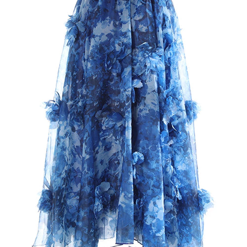 Load image into Gallery viewer, High Elastic Waist Red Flower Printed Organza Ball Gown Half-body Skirt Women Fashion Tide New Spring Autumn 2025 1DJ1139
