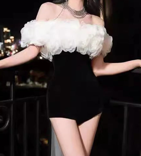 Slimming Two Piece Sets for Women 3D Flower Tube Top Strapless Sleeveless Tunic Rompers Elegant Set Female Clothing