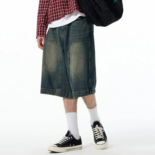 Load image into Gallery viewer, High Street Men&#39;s  Denim Shorts American Washed Solid Color Straight Leg Design Cropped Male Short Jeans 9W1469
