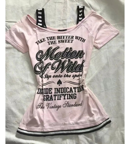 Summer T Shirts Women Short Sleeve Slash Neck Tunic Tees Letter Print Fashion Camisetas Y2k Tops Casual Sexy Japanese Tshirts