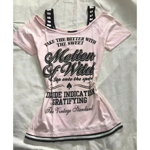 Load image into Gallery viewer, Summer T Shirts Women Short Sleeve Slash Neck Tunic Tees Letter Print Fashion Camisetas Y2k Tops Casual Sexy Japanese Tshirts
