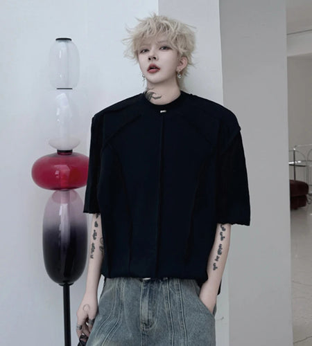 Men's T-shirts New Summer Solid Color Round Neck Handmade Nail Bead Seam Design Male Short Sleeve Trendy Menwear 9W1794