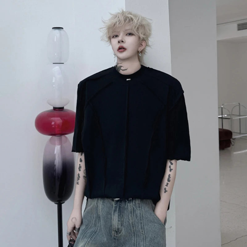 Men's T-shirts New Summer Solid Color Round Neck Handmade Nail Bead Seam Design Male Short Sleeve Trendy Menwear 9W1794