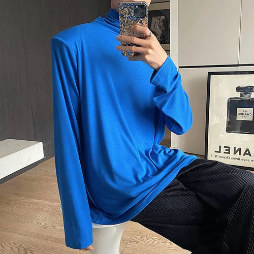 Load image into Gallery viewer, Turtleneck Simple Solid Color Men&#39;s T-shirt Long Sleeve Korean Male Top Shoulder Pad Summer Autumn New Fashion Tees 9A2222
