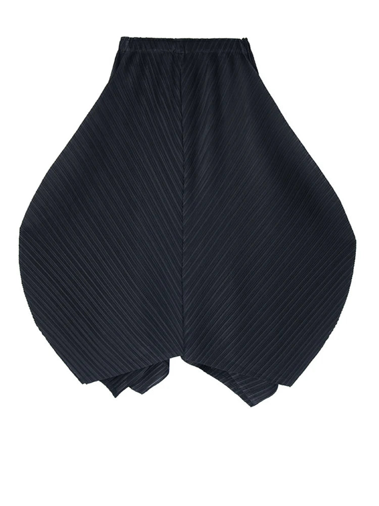 High Elastic Waist Black Pleated Irregular Shaped Bud Half-body Skirt Women Fashion Tide New Spring Autumn 2025 1DJ1411