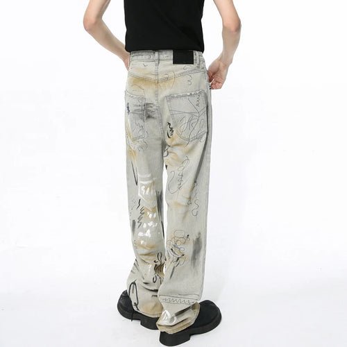 Load image into Gallery viewer, Men Denim Pants New Fashion Male Jeans  Personalized Streetwear Handdrawn Graffiti Washed Worn-out Trendy Trouser 9C5099
