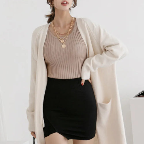 Load image into Gallery viewer, Women Solid Color Loose Thick Warm Sweater Cardigan Pocket Ladies Spring Autumn V Neck Knitted Coat Female Casual Tops C-124
